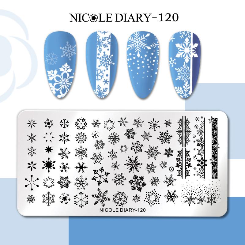 NICOLE DIARY Leaves Flower Nail Art Stamping Plates Drawing Template Geometric Stripe Line 3D Image Stencil Mold Printing Tools