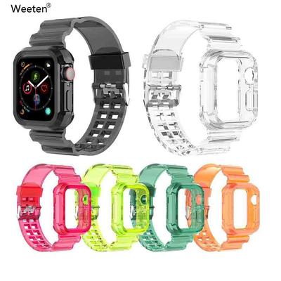 Clear Band + Case For Apple Watch Series 9 Ultra 2 8 7 6 SE 5 4 45mm 44mm 42mm 41mm Transparent Strap for Mi Band 7 6 5