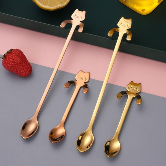 304 Stainless Steel Coffee Spoon, Hanging Cat Spoon for Mugs Tall Cups, Long Handle Tea Stirring Spoon, Ideal for Desserts & Ice Cream Lovers