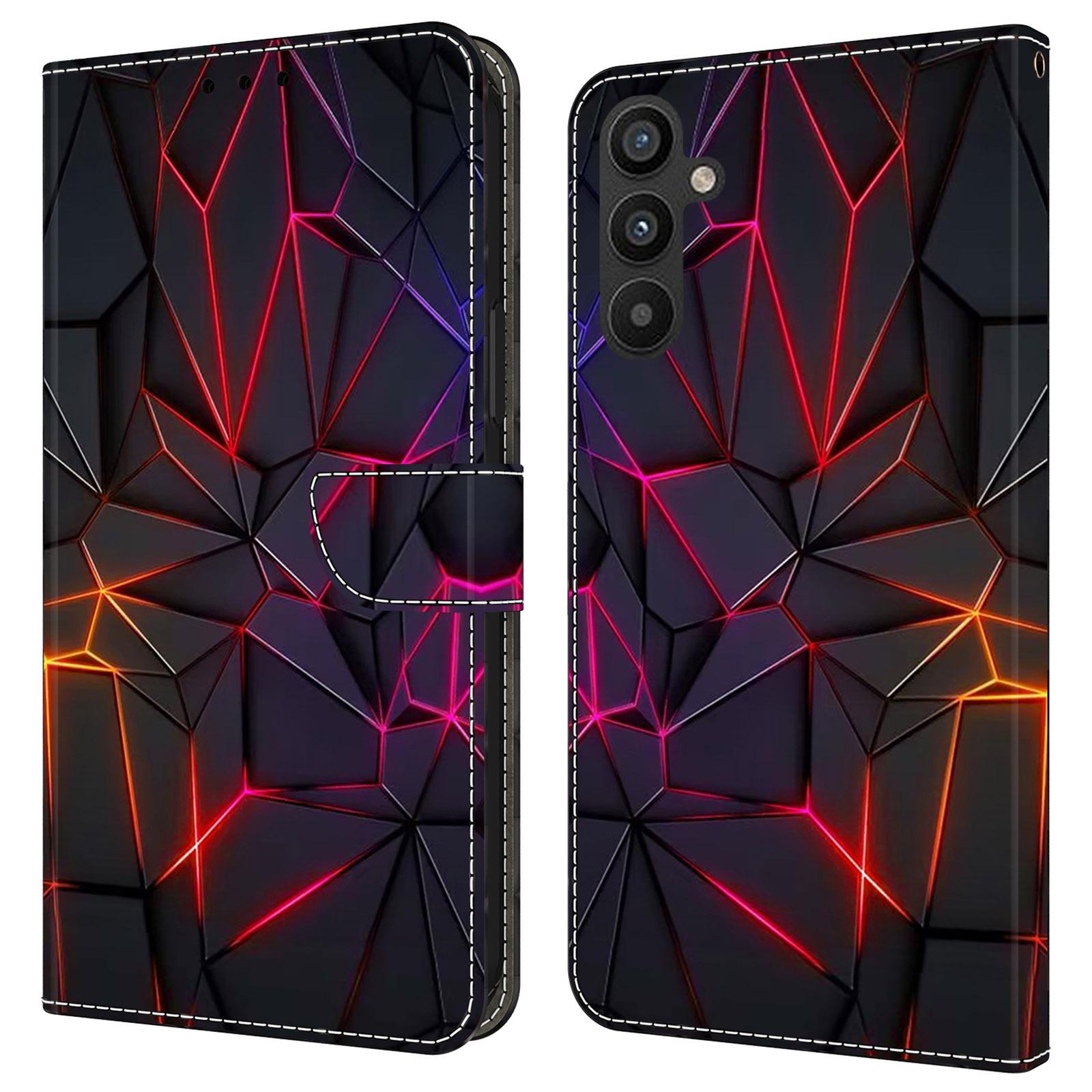 

For Samsung Galaxy A35 5G Case Pattern Printed Protective Cover TPU+PU Leather Flip Phone Case Red Cracks