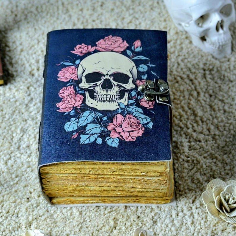 Skull & Roses Leather Journal: Gothic Handmade Diary with Lock