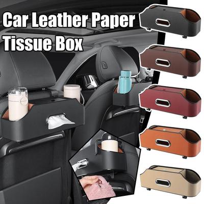 Car Multifunctional Leather Tissue Storage Box Under Seat Auto Back Seat Paper Bag Place Water Cup Creative Car Supplies