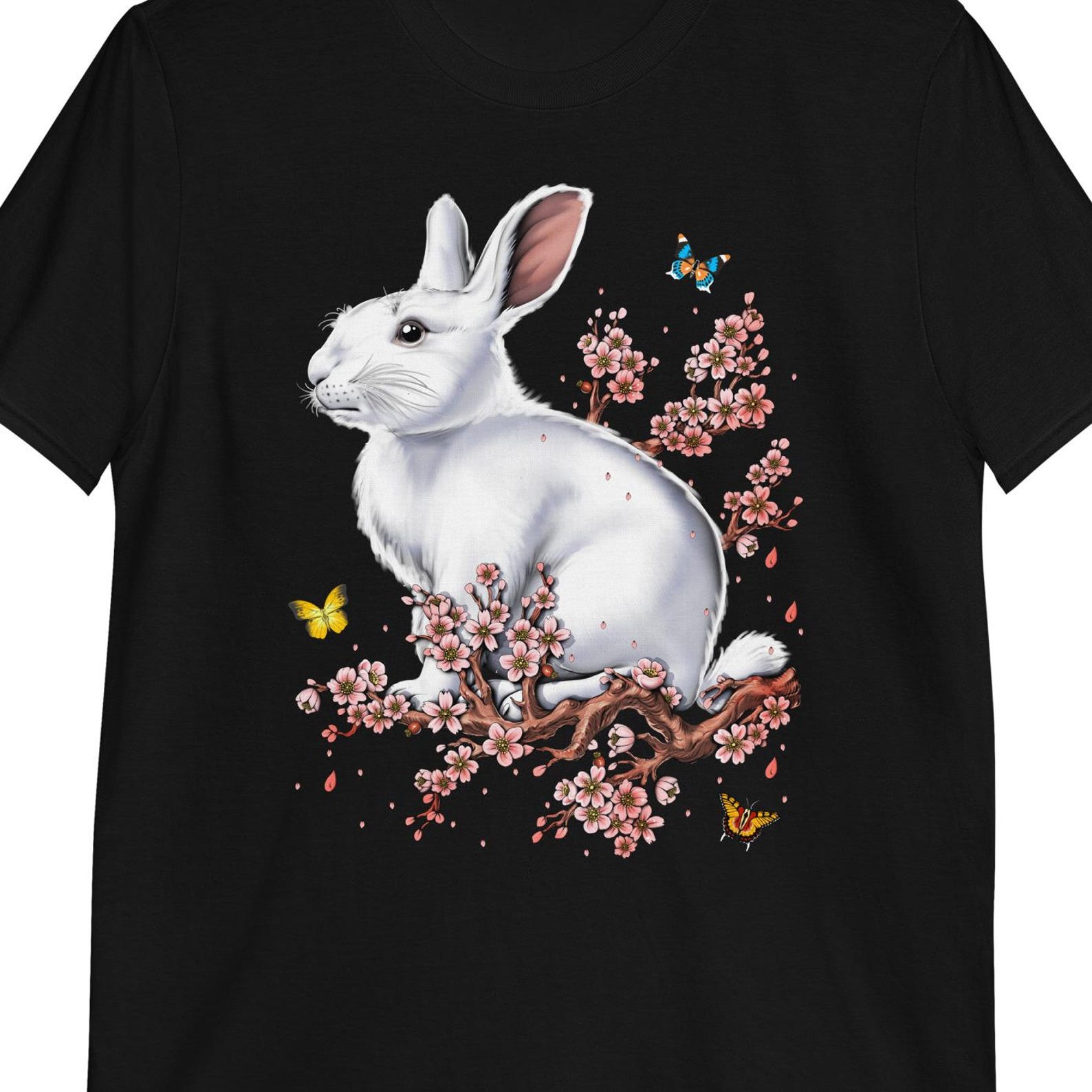 Rabbit Cherry Blossom Flowers T-Shirt: Japanese Sakura Tree Tee 100