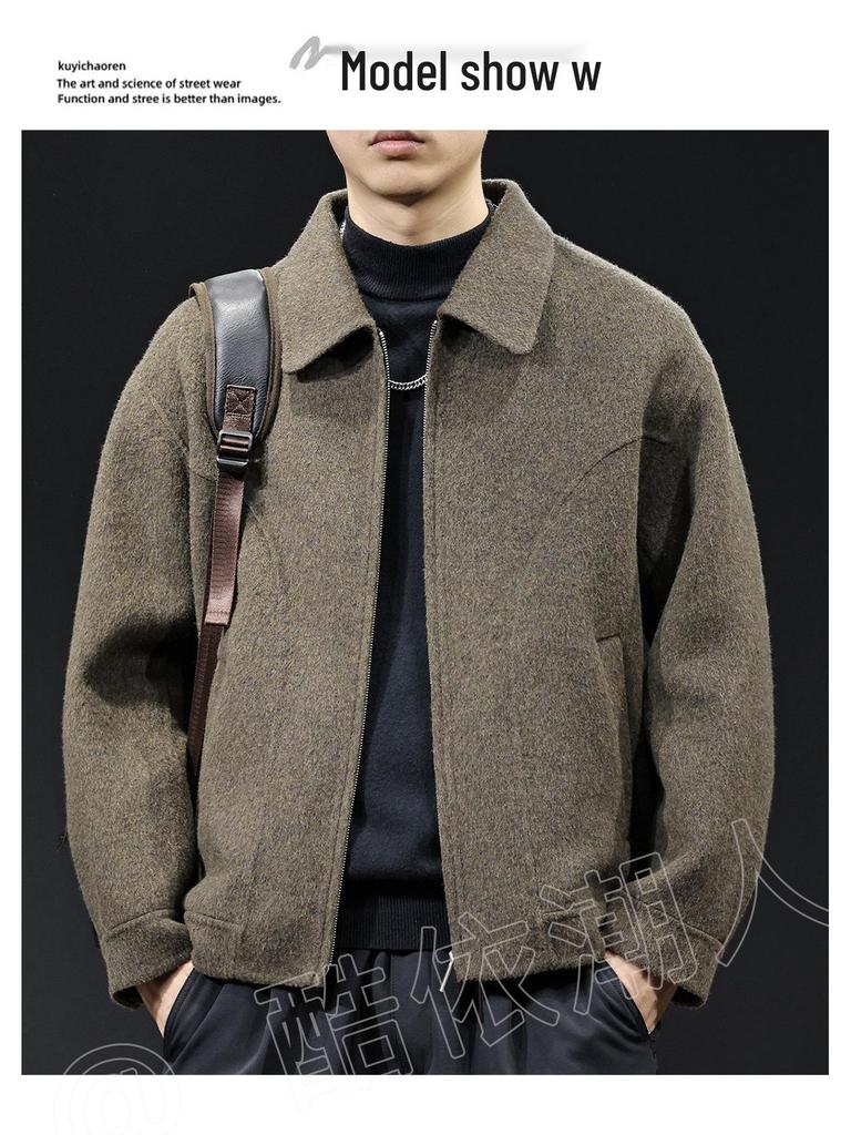 Men's American Style Heavyweight Wool Cashmere Jacket - Double-faced, Thickened, High-end, Plus Size Casual Outerwear for 2025.