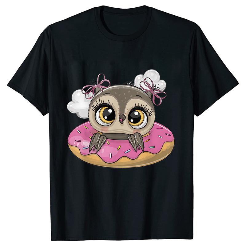 T-shirts for Women Harajuku Ulzzang Kawaii Tees Clothes Women Cartoon Owl with Donut Tops T Shirt Female Girls T-Shirt Clothes