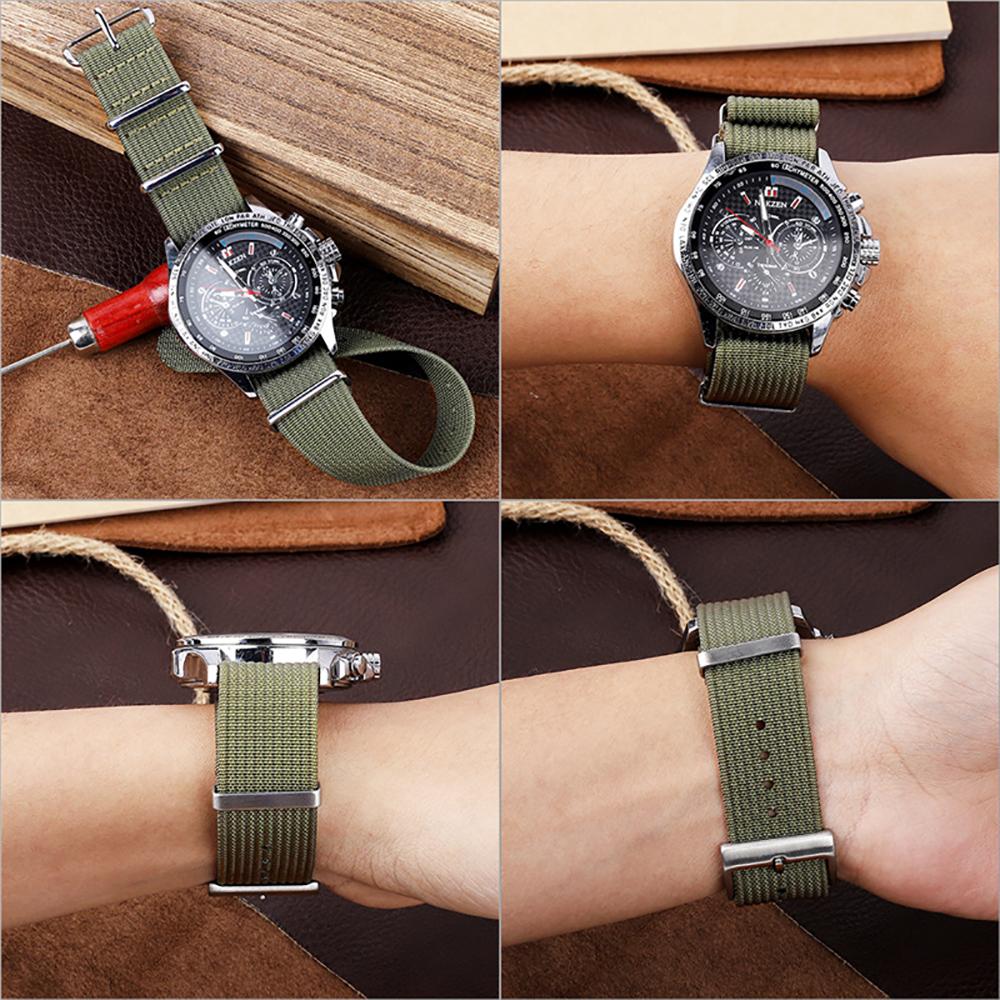 20mm 22mm Nylon Watch Strap Sport Wristbands Bracelet for Men Women Replacement Canvas Fabric Watch Band Accessories Brown Green