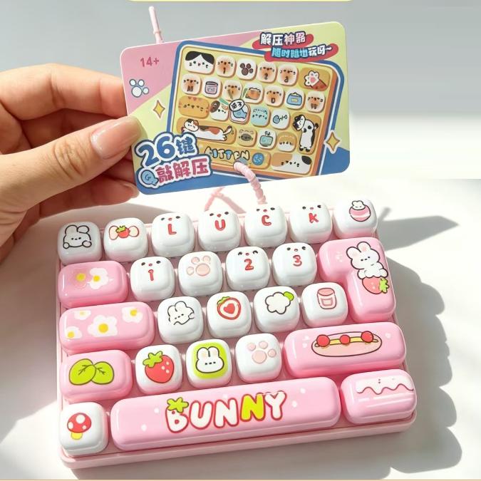 KEBIDU Finger Stress Relief Mini Keyboard Clicker Toy, 26 Buttons Rebound Keycap Pendant, Mini Mechanical Keycap Stress Relief Gift with Keychain