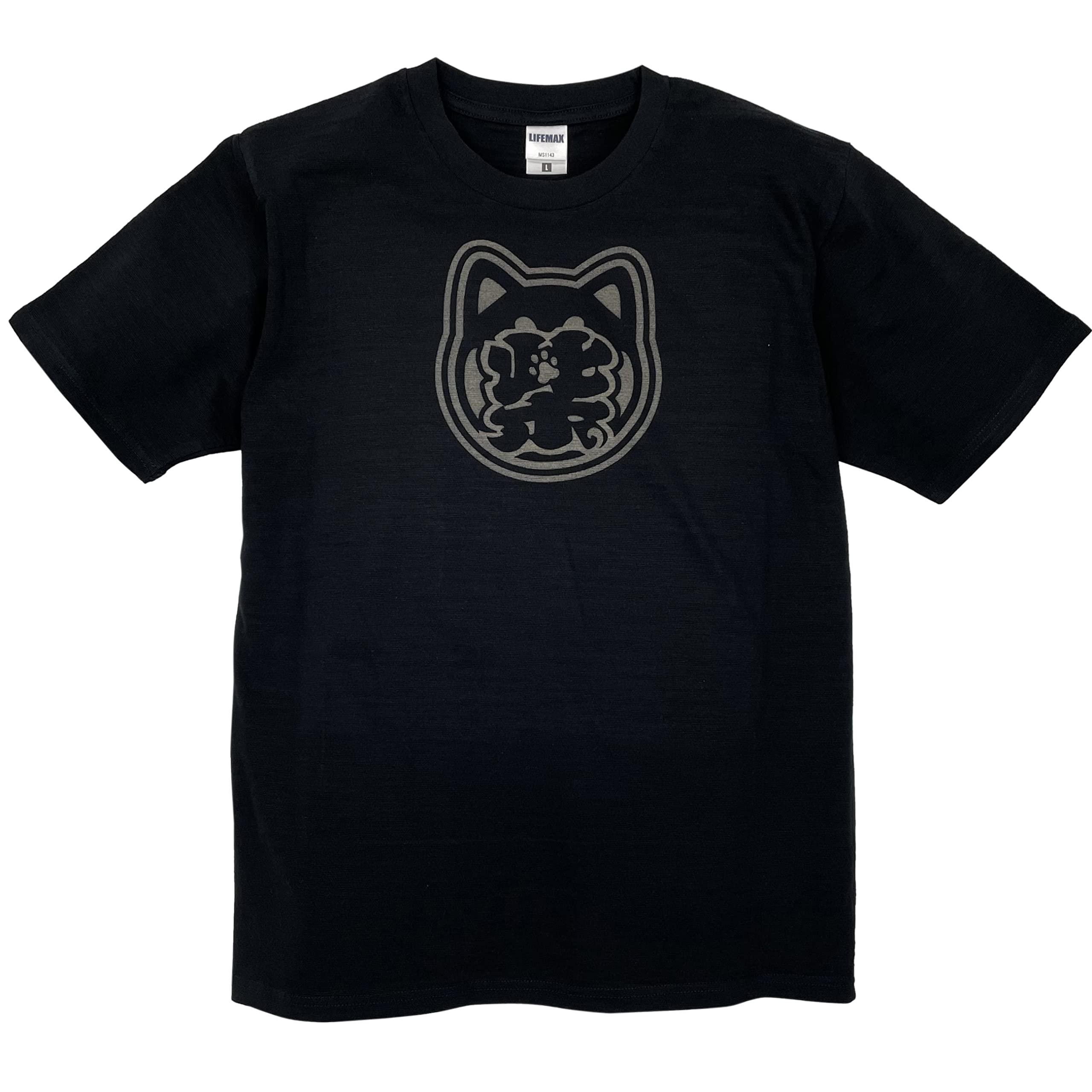 

Edoten Men s T-Shirt, Slub Fabric, 100% Cotton, 6.8 oz, Discharge-Dyed Japanese Pattern (Front), Edo Moji Shiba, Black, Size L