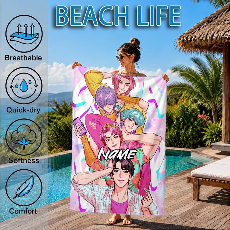 Custom Name KPop Fantasy Night Beach Towel Microfiber Beach Towel, Lightweight and Quick-Dry, for Summer Travel, Swimming Pool Gift