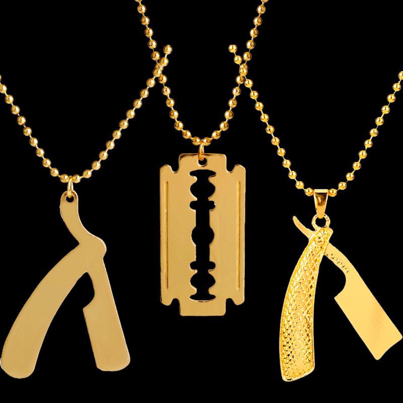 Blade And Razor Design Alloy Pendant Necklace With Electroplated Finish For Men And Women