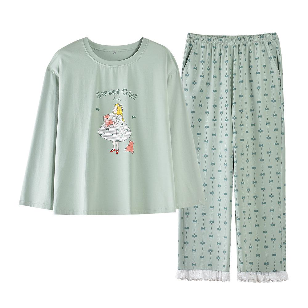 Damen Herbst Anime Pyjama Set: Langärmeliges Lycra-Baumwoll-Top und Hose