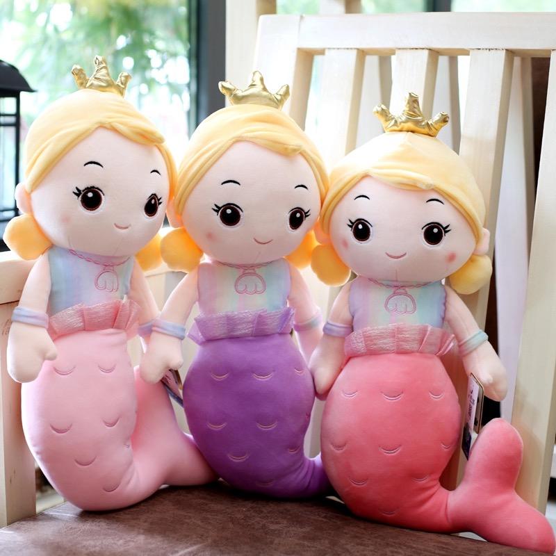 Fairy Tale Doll Crown Mermaid Plush Toy Kids Girl Cartoon Stuffed Mermaid Sea Fish Animal Doll Home Decor Girls Birthday Gift