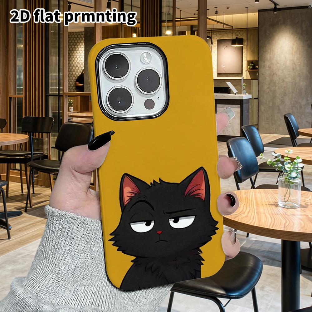 Phone Case: 2D Flat Design Suitable for iPhone 18, 17, 16, 15, 14, 13 Pro Film Protective Case, Couple Style, Indifferent Black Cat, Christmas and Hal