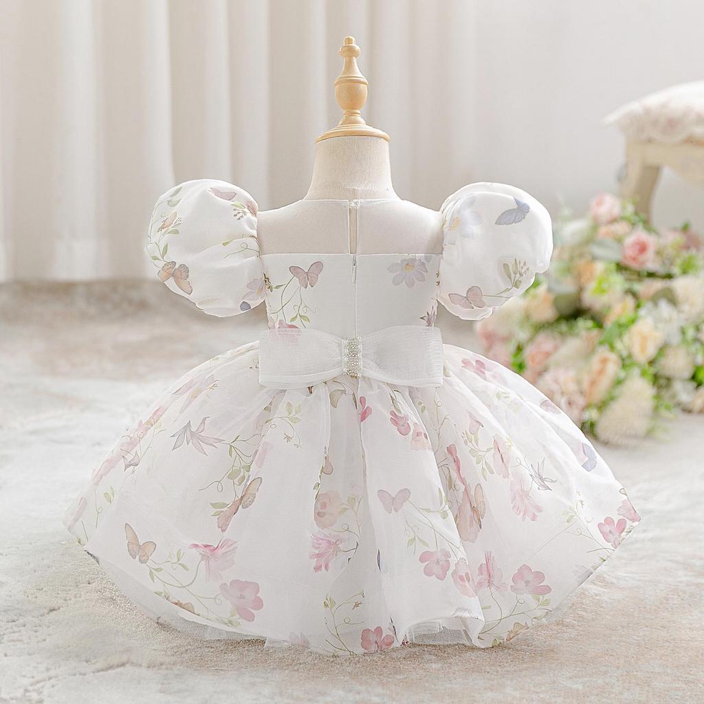 Printed Girls' Formal Floral Puff Sleeve Princess Dresses