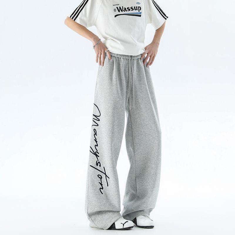 Damen Koreanische Hip Hop Buchstabenprint Jogginghose, Frühling Herbst Kordelzug Weiter Bein Lässige Jogginghosen Einzigartiger Streetwear Tanz Locker Lange Hosen
