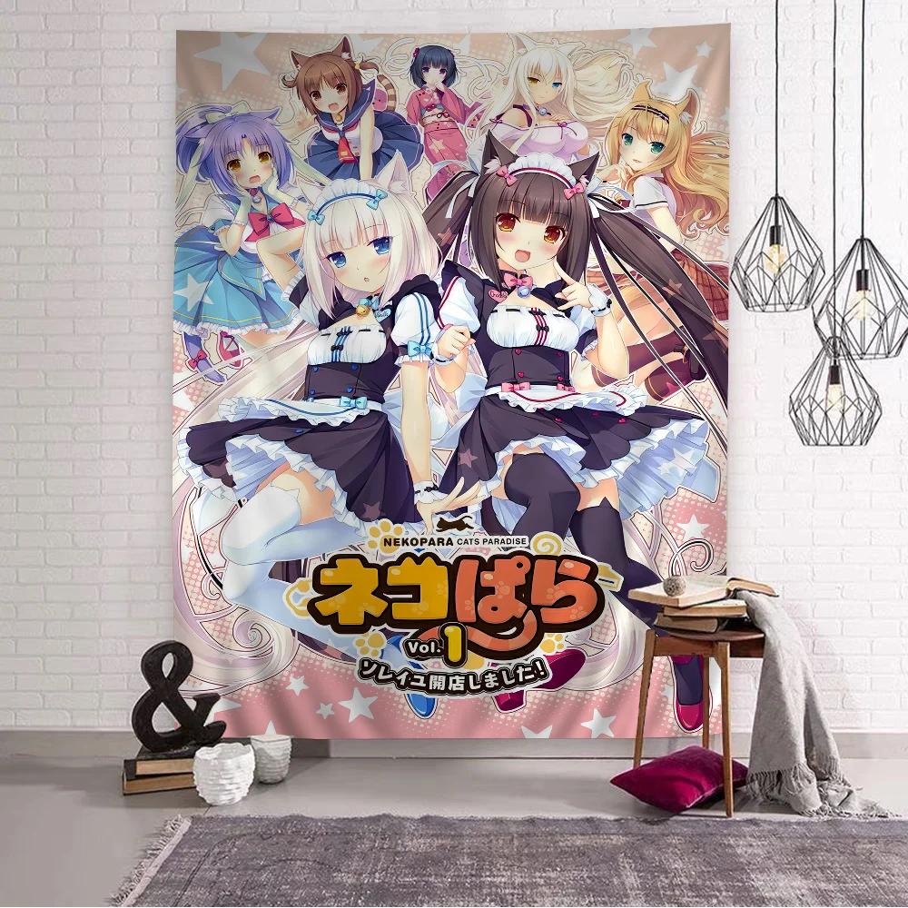 VIKAMA Nekopara Anime Cat Girl Maid Tapestry Harem Design Kawaii Bedroom Wall Decor Ideal for Photo Backdrops And Room Styling