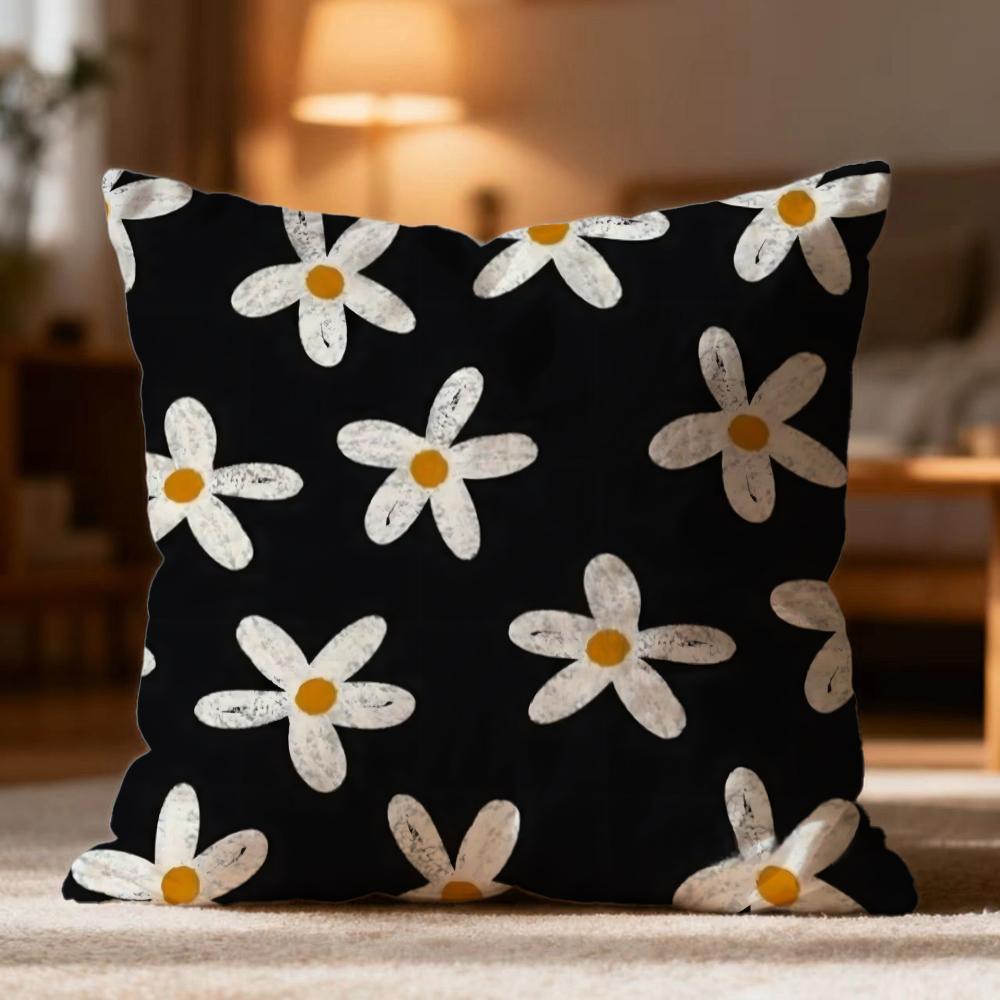 Popular Daisy Flowers Cushion Cover Soft Washable Pillow Case Multi-Scene for Couch Bed Travel Office Use