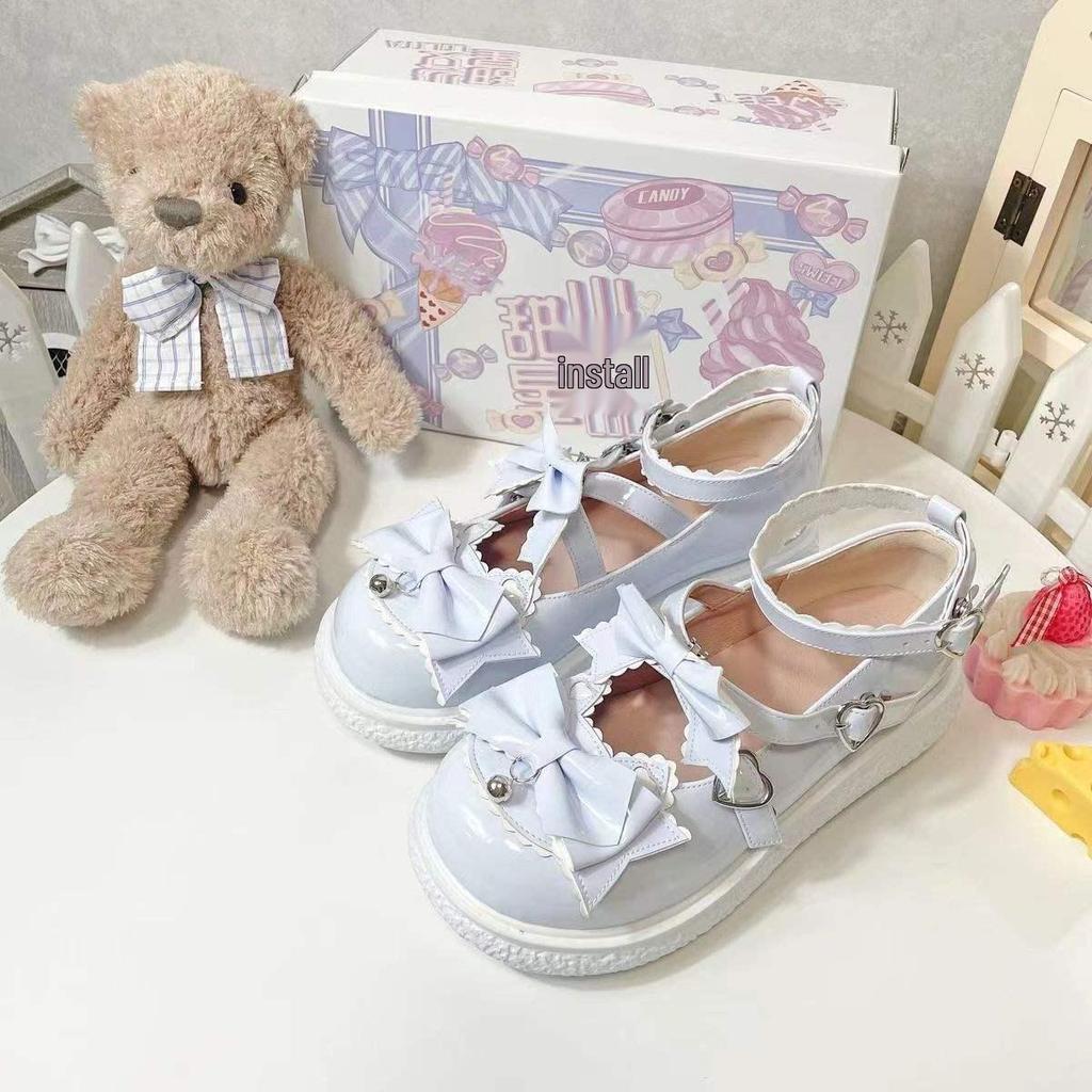 Cute Japanese Lolita Leather Shoes - Women's College Style Round Toe Bowknot JK Uniform