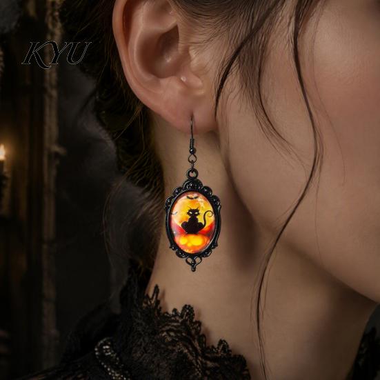 Retro Alloy Dangle Earrings 1 Pair Halloween Gothic Black Cat for Women, Vintage Exquisite Craftsmanship Party Favors Dark Punk Style Drop Earrings,