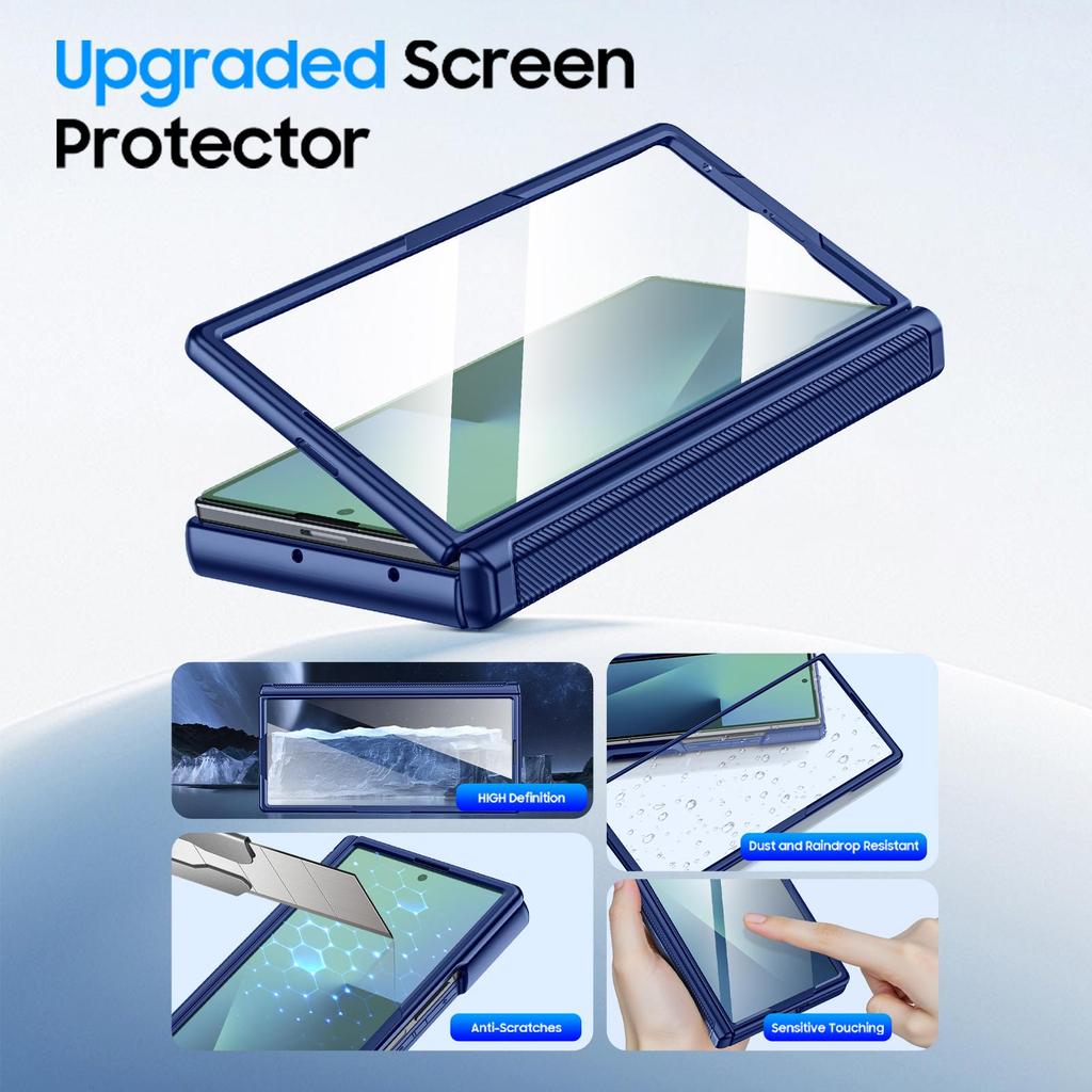 Custodia per Samsung Galaxy Z Fold 7 con Porta Carte, Blocco RFID, Copri Obiettivo Scorrevole Integrato, Protezione Cerniera e Protezione Schermo, Custodia Portafoglio - Blu