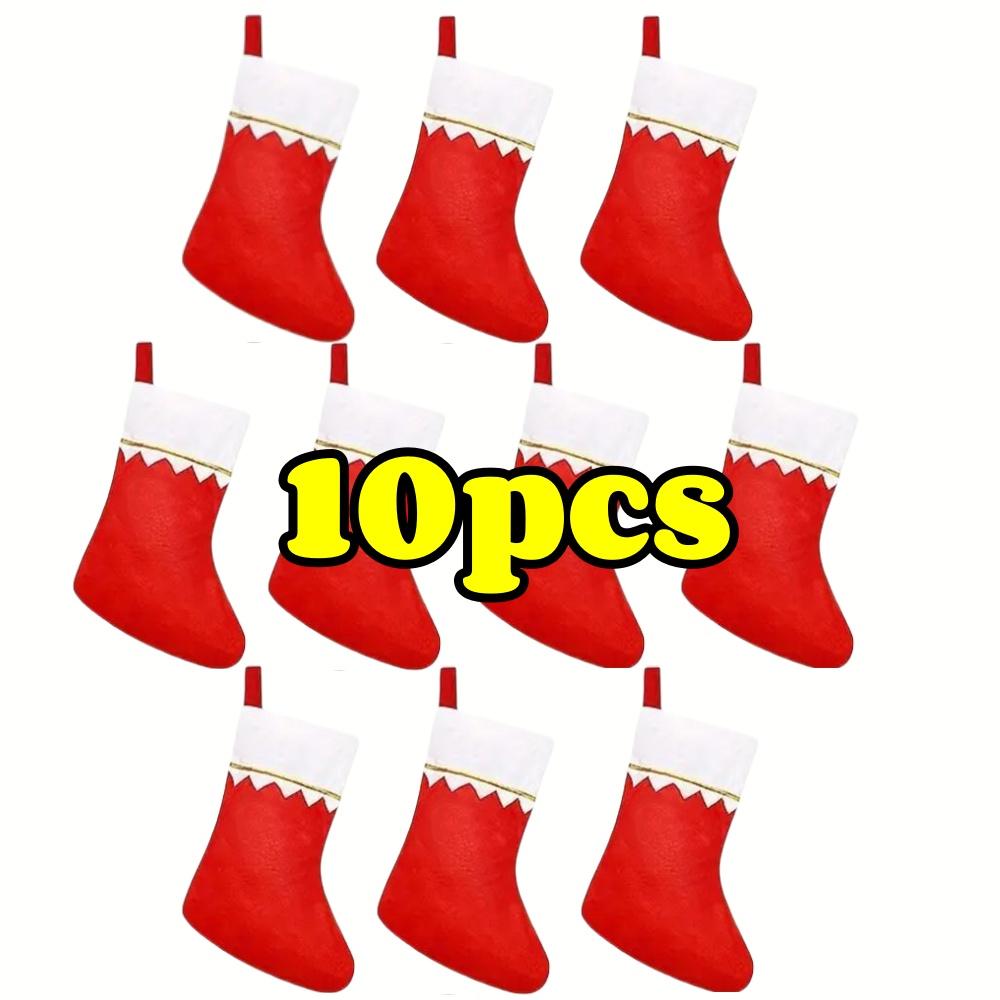 12pcs Red Felt Christmas Stockings Festive Hanging Stocking for Fireplace Non-Woven Fabric Xmas Decor With Golden Trim Idea Gift