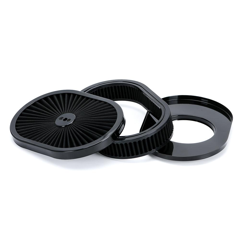 12" x 2" ovale Luftfiltereinheit 5-1/8" Vergaserhals mit Durchflussdeckel High Flow Chrom für GMC Chevy Ford Chryler Dodge
