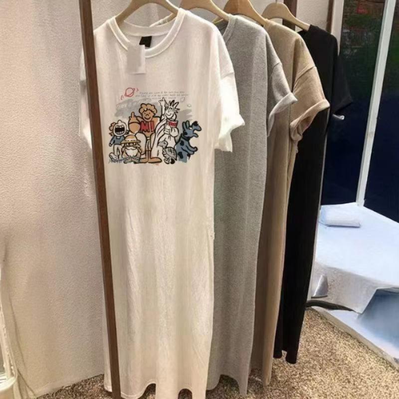 

Футболка-платье для женщин больших размеров, летняя одежда для миниатюрных, свободная и стройнящая длинная юбка 4XL белый