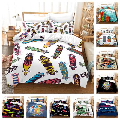 3D Printed Skateboard Bedding Set Sports Down Duvet Cover Pillowcases 2/3 Pieces for Boys Room Hip-hop Style Quick Drying Quilt Cover