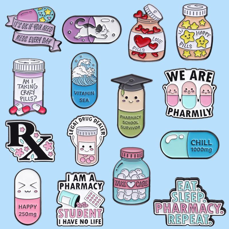 Creative Cartoon Pill Series Metal Brooch Set Whimsical Alphabet Pin Collection For Fashionable Accessory Lovers