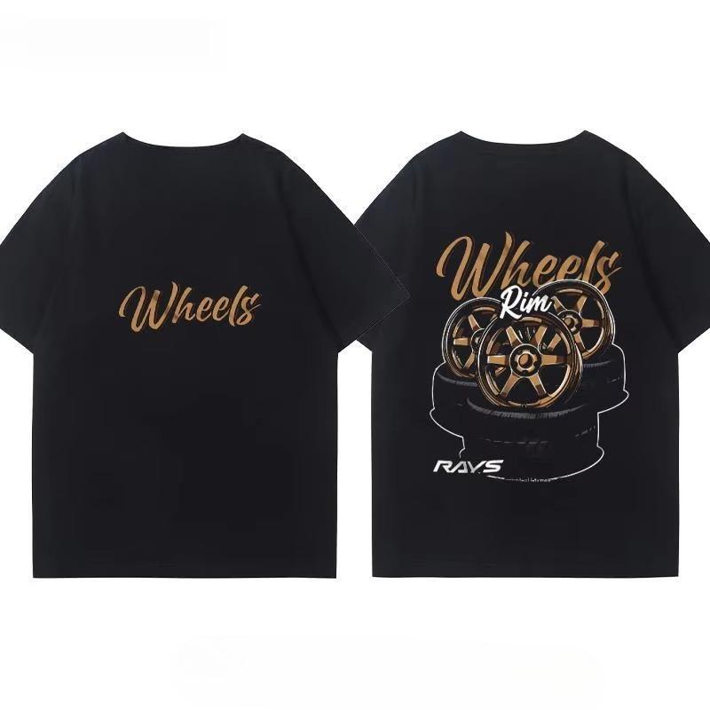 Japanese Car Modified Rim TE37 Wheel Hub Modified Car JDM Short-sleeved T-shirt Men's and Women's Cotton Half-sleeved Top
