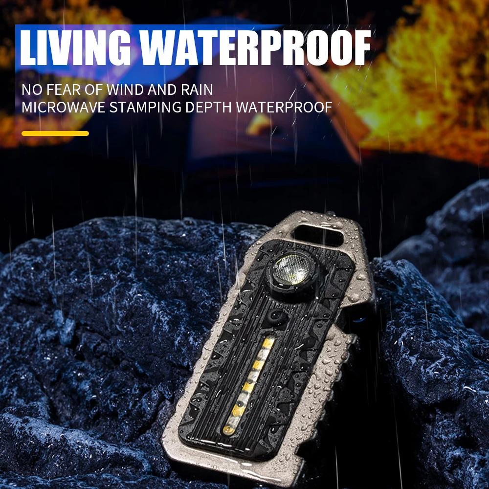 Portable LED COB Multi-functional Flashlight Keychain Outdoor Emergency Survival Whistle Bottle Opener Broken Window Hammer
