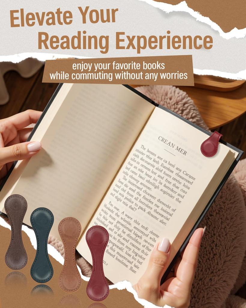 5PCS Vintage-style Magnetic PU Bookmarks and Book Clips, Book Positioning Clips, Suitable for Book Lovers, Teachers, Students