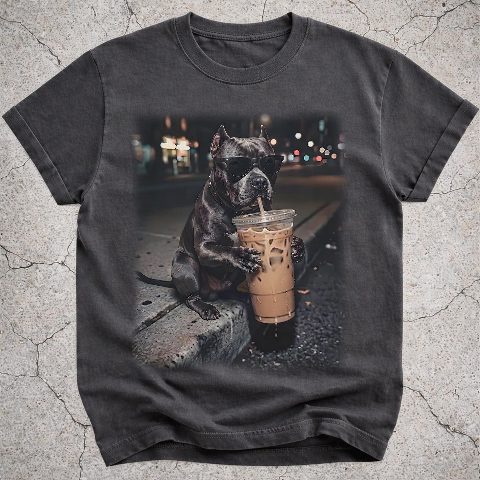 Funny Pitbull Drinking Iced Coffee Shirt, Dog Mom Gift, Pit Bull Lover Tee S