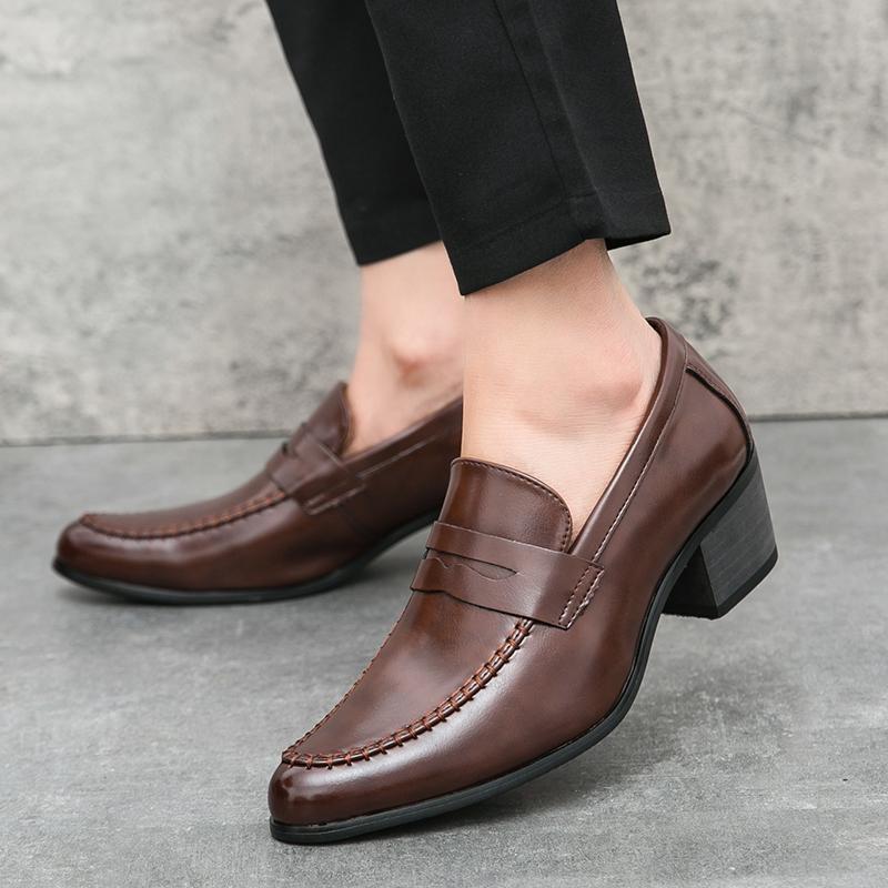 New Men's British  Black Brown Patent Leather Height Increasing Shoes Penny Loafter Formal Wedding Prom Homecoming Oxfords