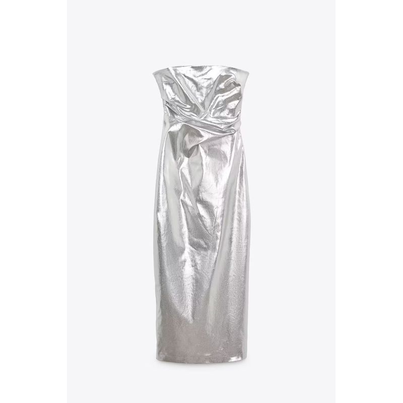 Spring New Arrival Strapless Straight Collar Silm Slim Looking Bodycon Dress Metal Series Tube Top Dress 3152390