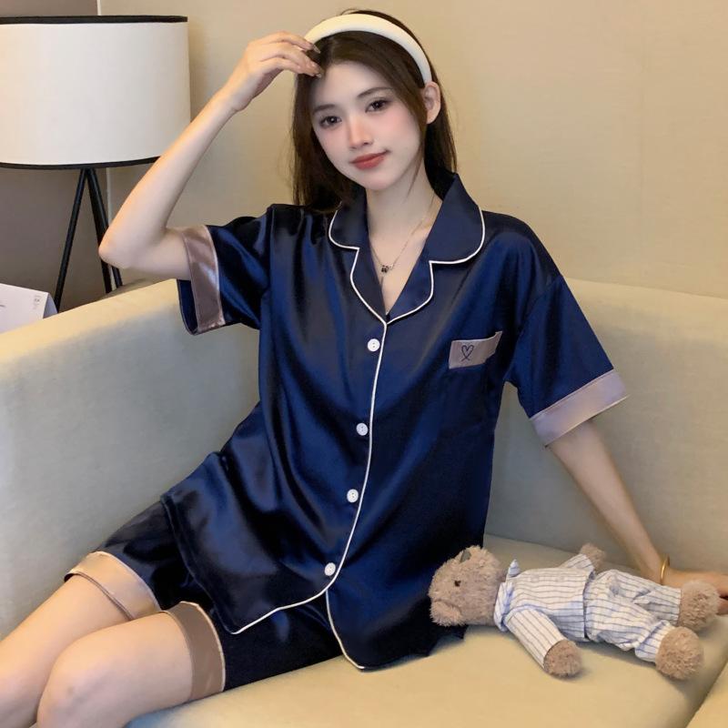 Celebrities Wear The Same Short-Sleeved Pajamas In Summer, Thin Lapel High-End Striped Loungewear