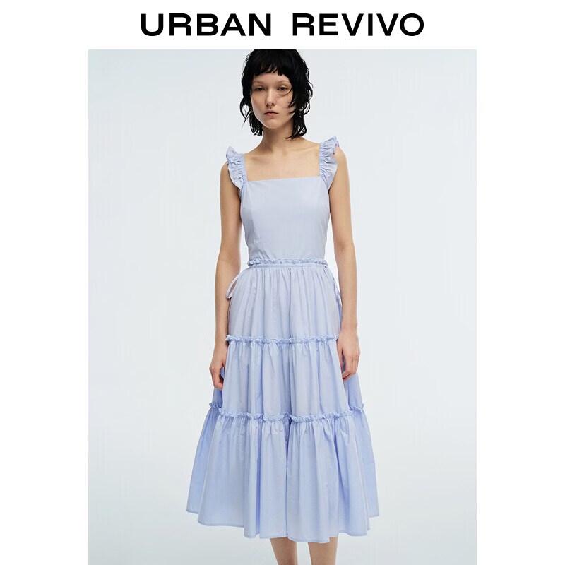 UR2026 Women s Summer Cotton Pleated Lace Dress XS