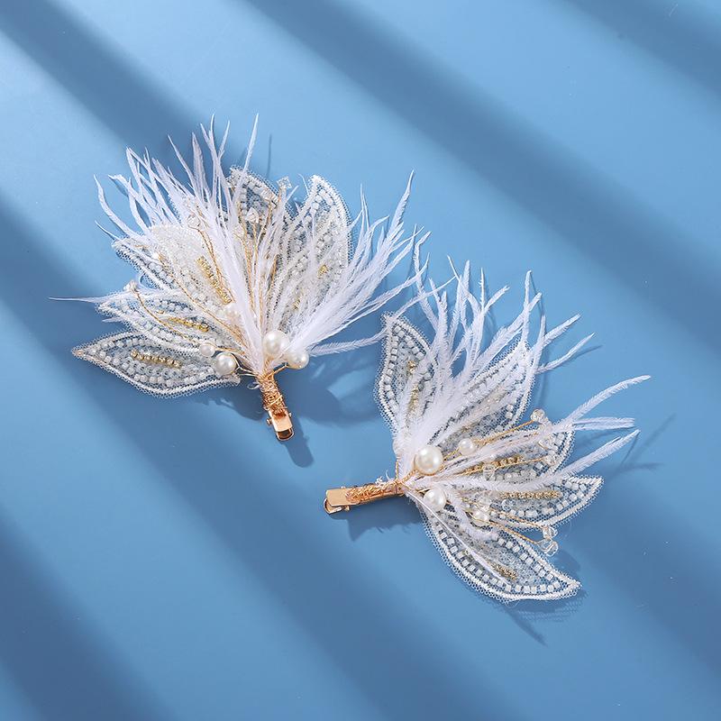 Podoabă de cap de mireasă coreeană ac de păr zână din cristal lucrat manual nuntă accesorii de păr de lux iarnă pană pereche clip lateral