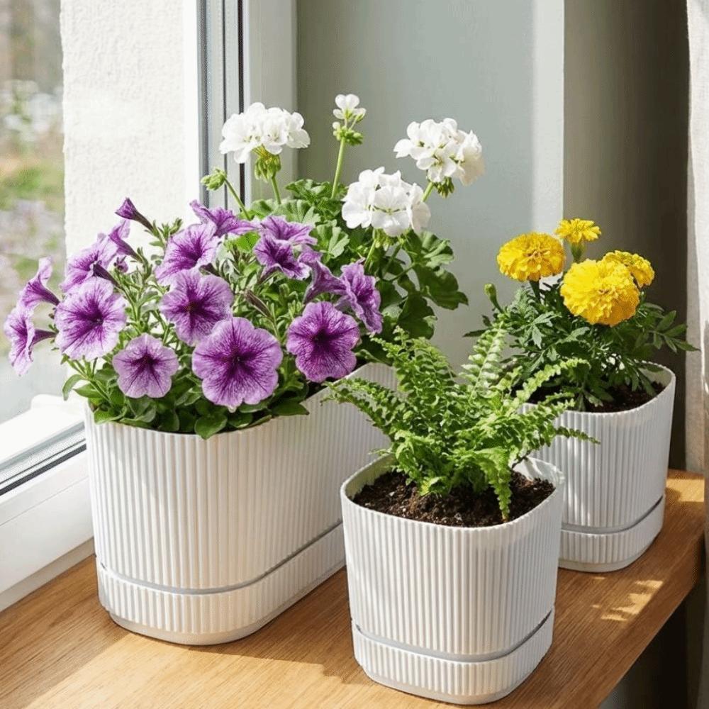 Plastic Self Watering Flower Pot Drainage Hole Desktop Vase Self Watering Planter Indoor Plants