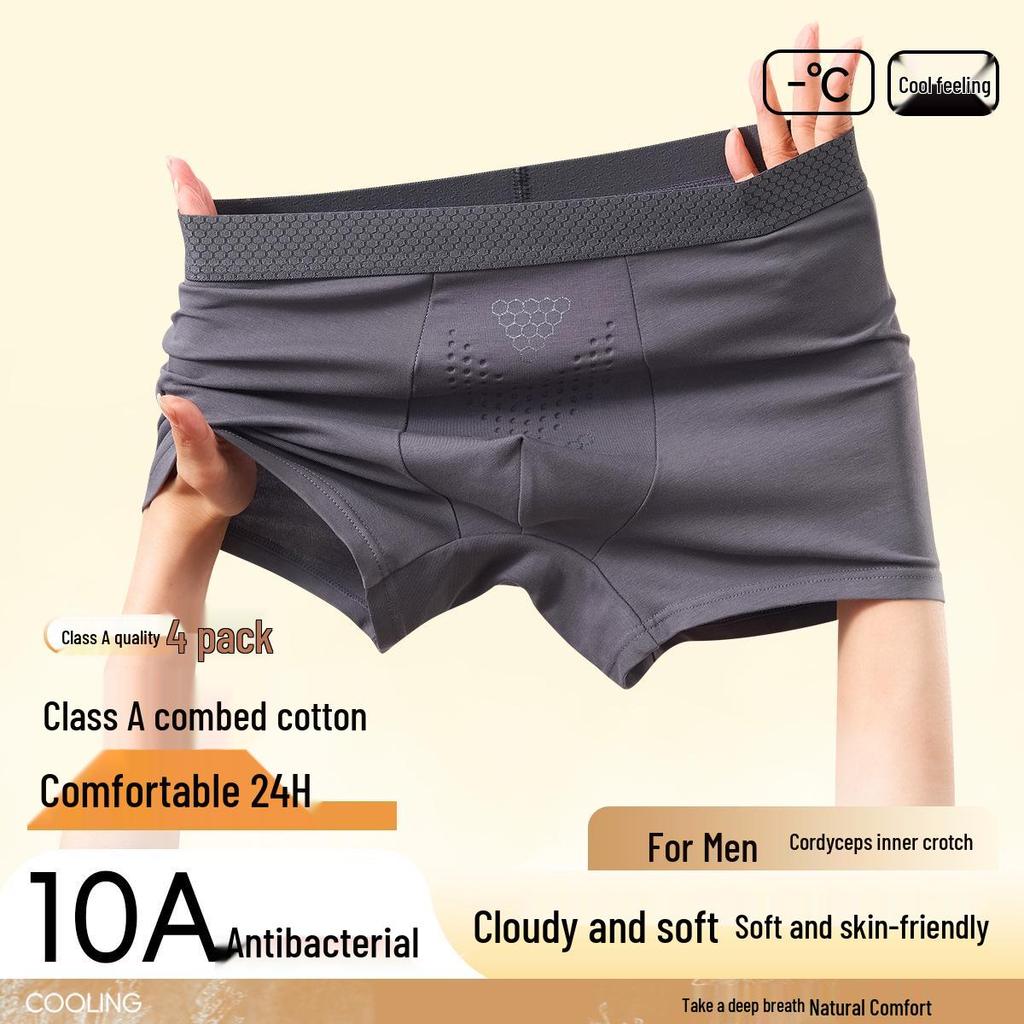 Men's A-Grade Pure Cotton Boxer Briefs: Antibacterial, Seamless, Breathable, Large Size, Four-Corner Design