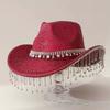 New Rhinestone Fringed Western Cowboy Hat Trendy Versatile Hat Women's Winter Party Party Jazz Top Hat