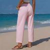 Summer Pants, Casual Wide Leg Trousers for Women, Elastic Drawstring Waist Long Trousers with Striped Print, for Everyday Wear