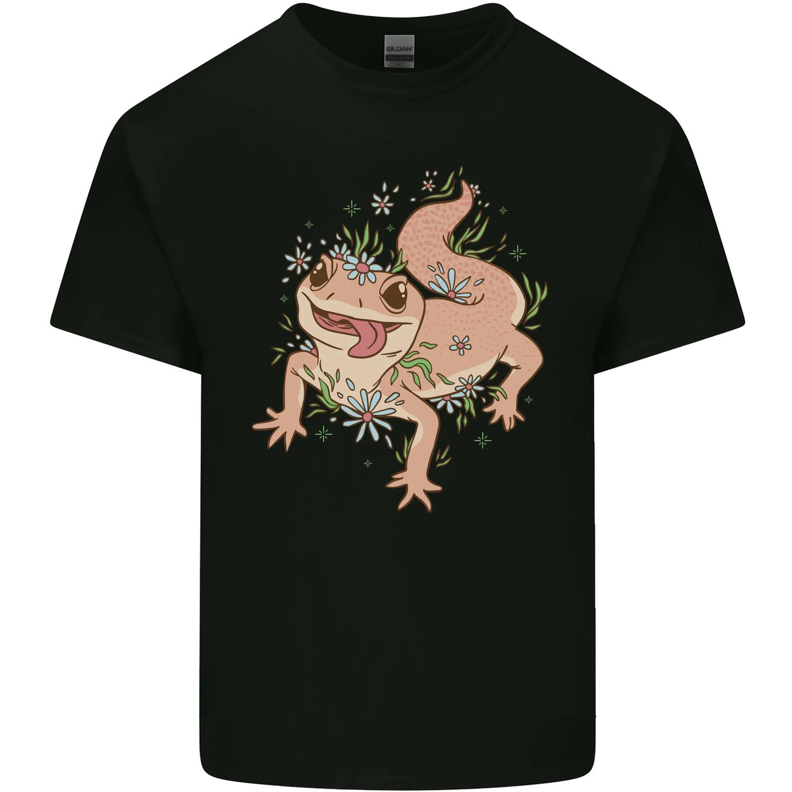 Gecko With Flowers Lizards Mens Cotton T-Shirt Tee Top S
