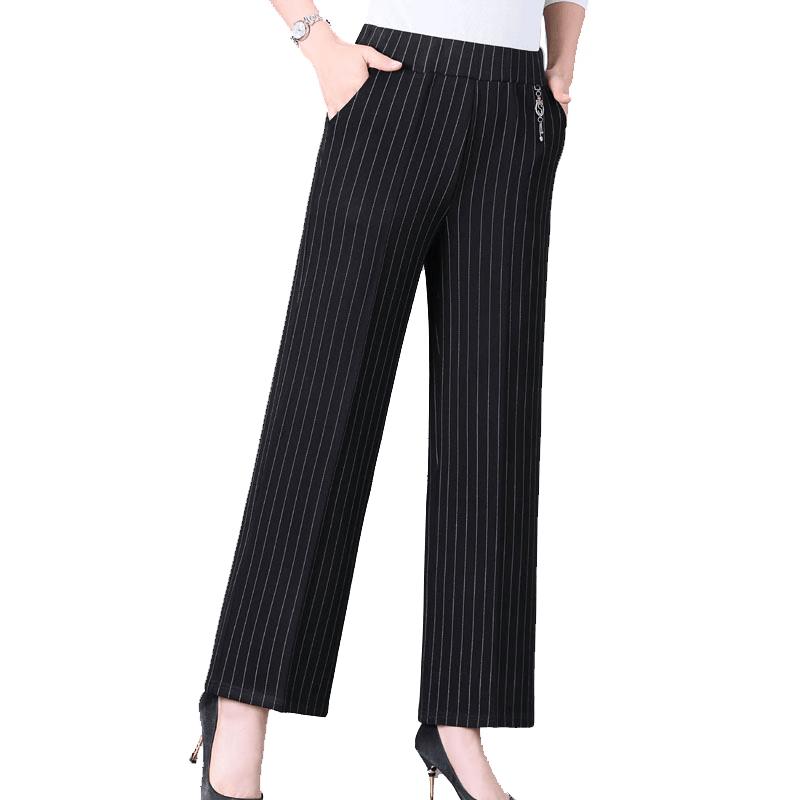 

Women s Elastic High-Waist Striped Wide-Leg Casual Pants 4XL