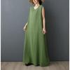 DIMANAF 2026 New Women Plus Size Summer Vintage Lady Long Dress Sleeveless Vest Loose Oversize Maxi Sundress Solid Cotton Linen
