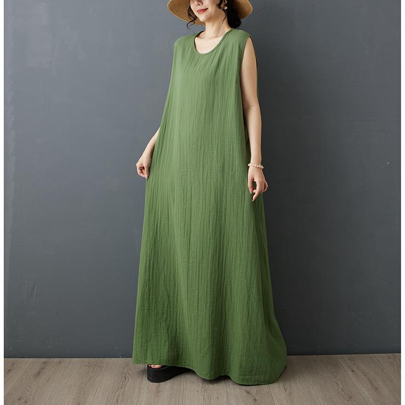 DIMANAF 2026 New Women Plus Size Summer Vintage Lady Long Dress Sleeveless Vest Loose Oversize Maxi Sundress Solid Cotton Linen