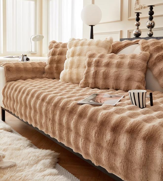 Black Bubbles Plush Sofa Cushion Couch Covers Solid Color Winter Thicken Sofa  Towel L Corner Soft Slipcovers Living Room Decor