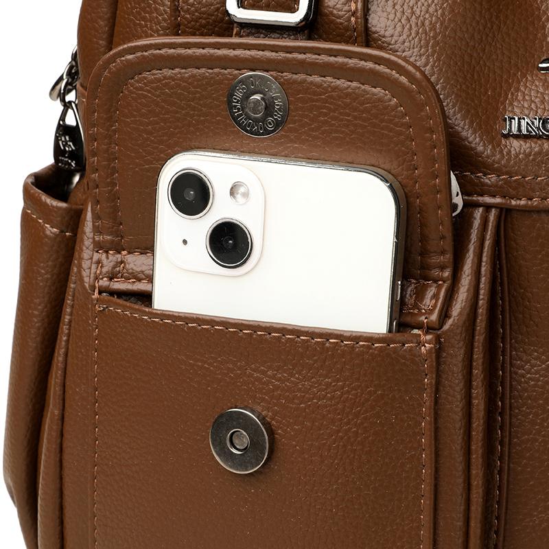 Soft Leather Large Capacity Shoulder Bag Middle-Aged Women's Bag Mother's Bag Commuter Multi-Pocket Crossbody Bag
