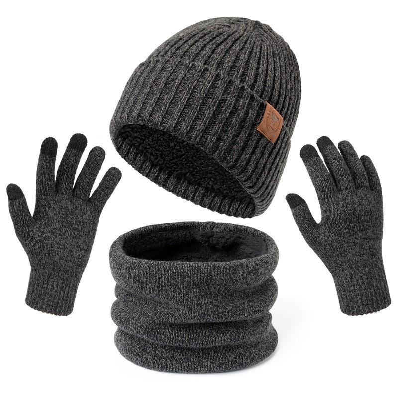 Acrylic Knit Winter Hat Scarf Gloves Set Adults Warm Lightweight Casual 3-Piece Accessory Kit In Multiple Colors