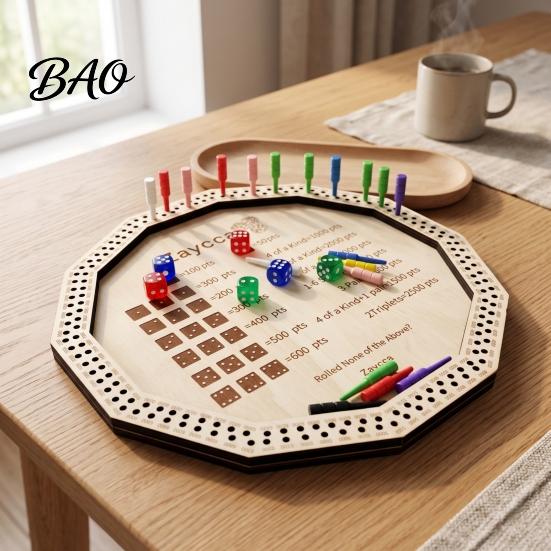 Dice Board Game Wooden Farkle Tray, with 6 Dice, 8 Colorful Pegs, Multi-player Interactive Tray Game, Classic Tabletop for Travel Family Night